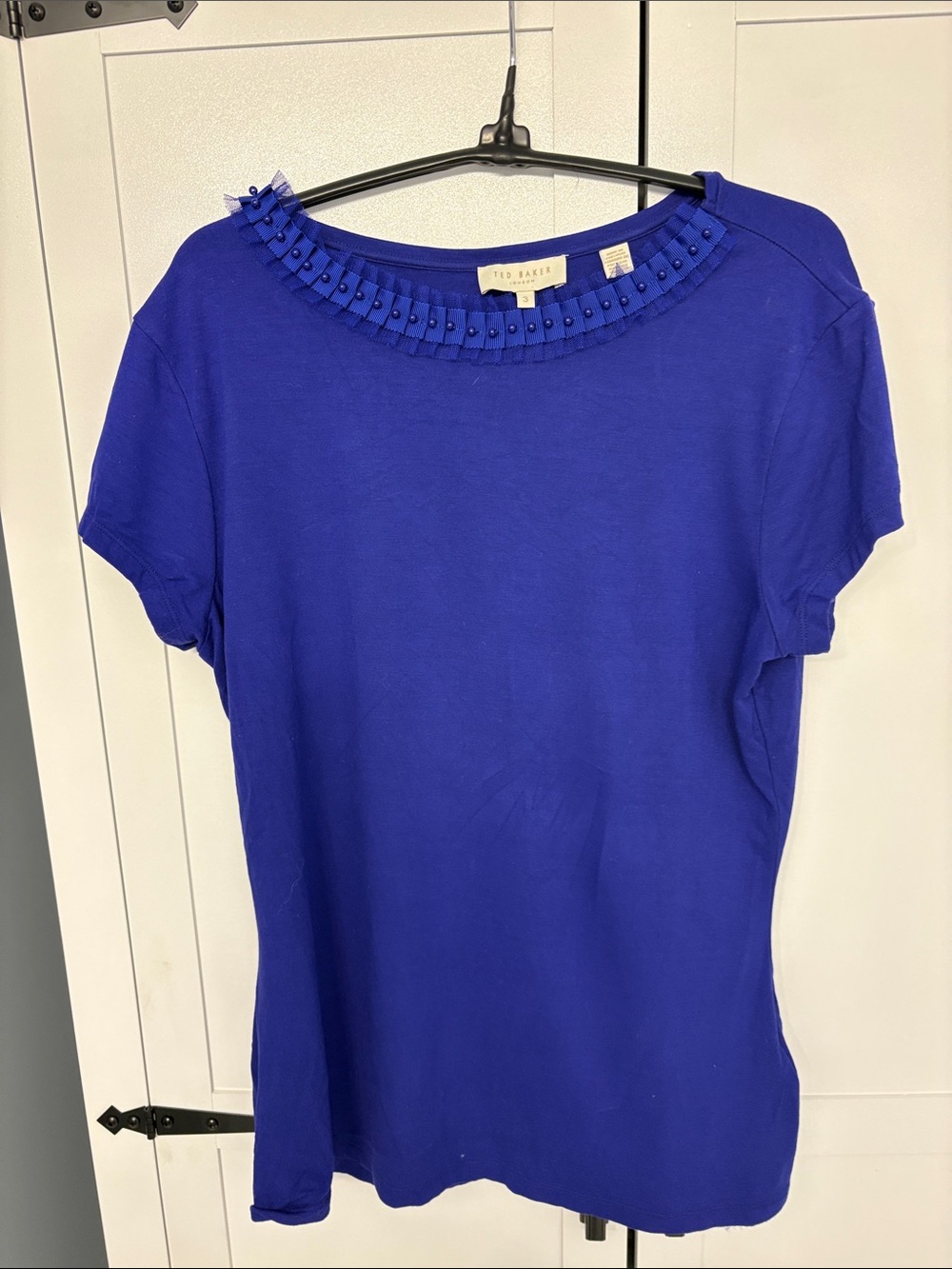 Ted Baker Royal Blue Short Sleeve Embellished Neck Top
